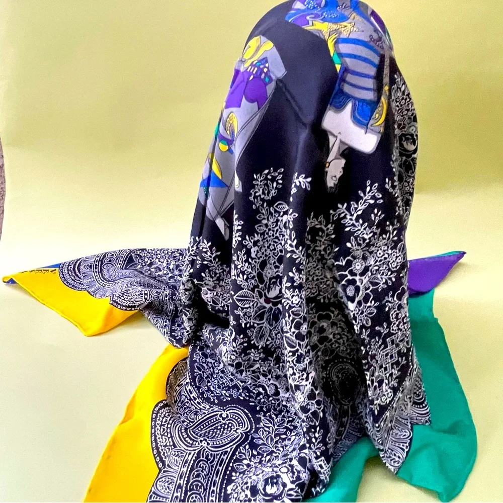 New vintage multicolored Versace large silk scarf